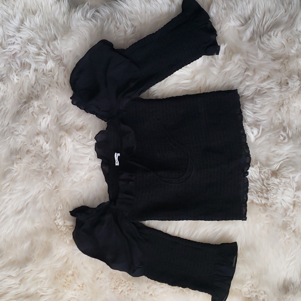 Reformation Julie Smock Top Black Fitted Long Sleeve Top - Picture 13 of 16